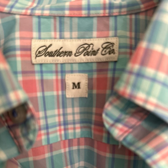 Southern Point Co Hadley Performance Button Down Men’s Sz M Blue Pink Plaid - Picture 4 of 8